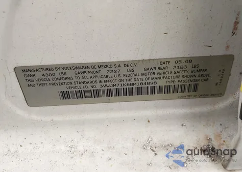 2008 Volkswagen Jetta S z USA, uszkodzony, nr VIN 3VWJM71K68M184898